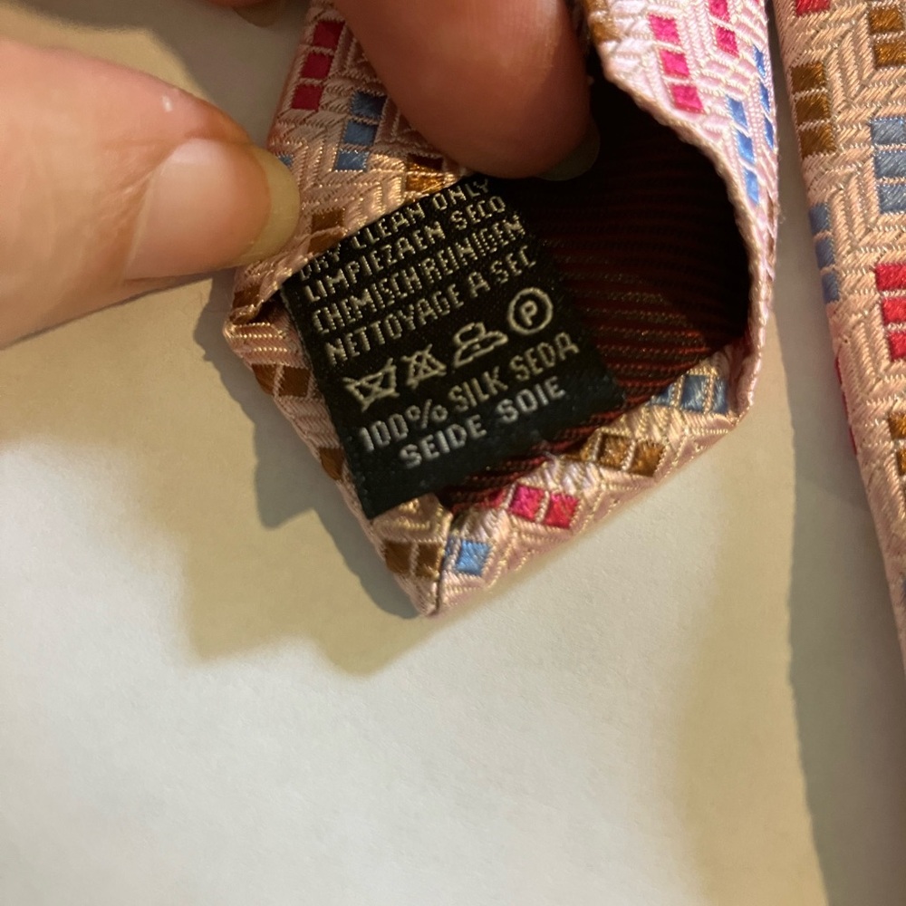Patterned Pink Multi-Color Silk Tie - Picture 5 of 8